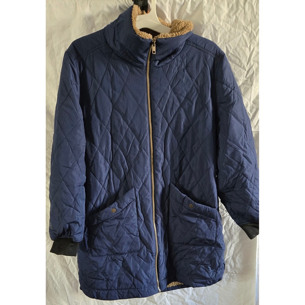 Weatherproof Vintage Navy Blue Quilted Sherpa Lined Jacket Mens Medium